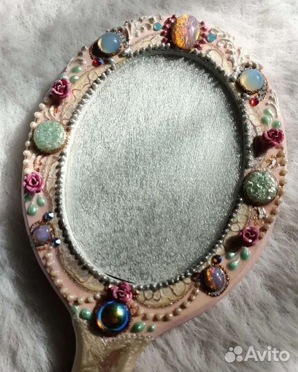 Зеркало на ручке 25 см Аметисты и опалы