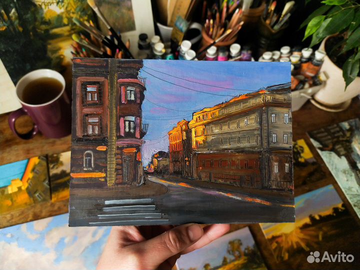 Картина маслом Петербург дворы городской пейзаж