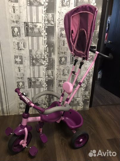 Детский велосипед с ручкой трехколесный