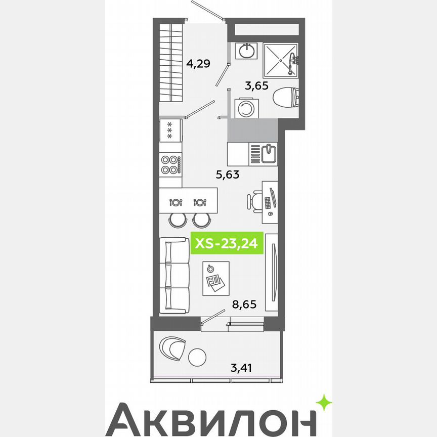 Квартира-студия, 23,2 м², 8/12 эт.