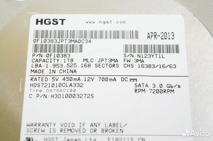 3.5 SATA HDD 1TB Hitachi hds721010cla332