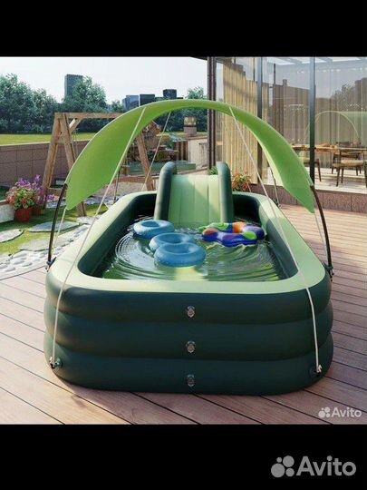 Надувной бассейн с горкой и солнцезащитным тентом