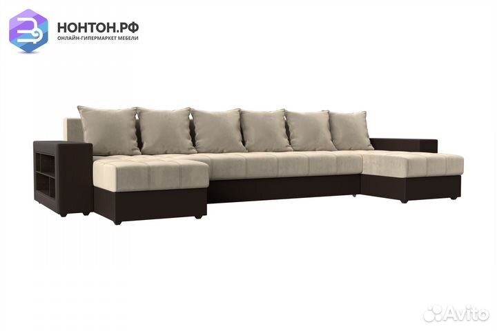 Диван п-образный еврокнижка Дубай микровельвет беж