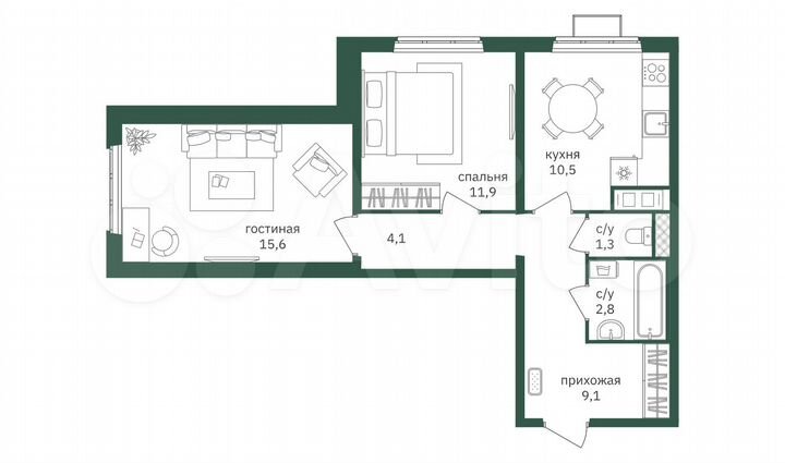 2-к. квартира, 55,6 м², 14/19 эт.