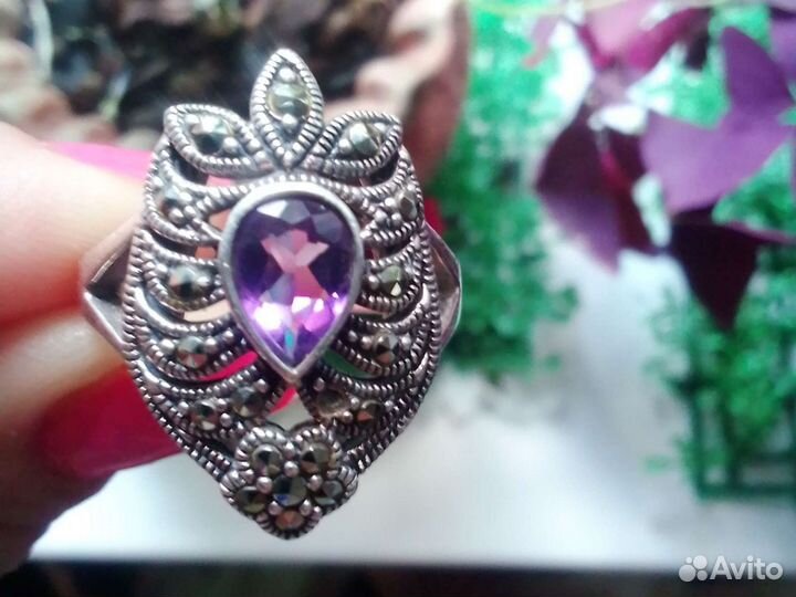 Кольцо серебро 925 с натуральным аметистом