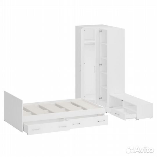 Мебель для спальни белая Стандарт № 4 Стандарт с кроватью 1200 с ящиками, цвет белый, спальное место