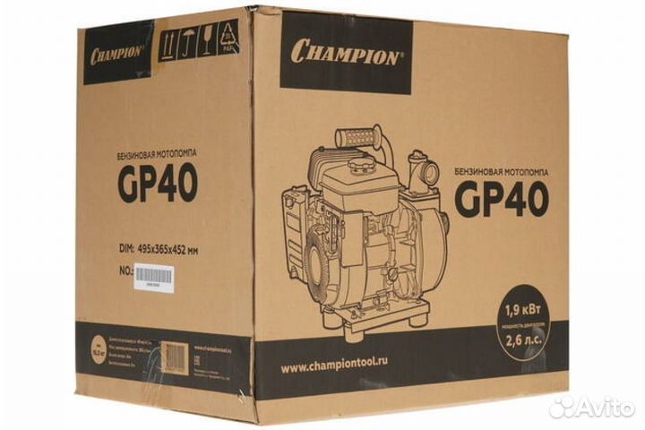 Мотопомпа бензиновая champion GP40