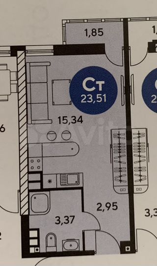 Квартира-студия, 23 м², 12/25 эт.