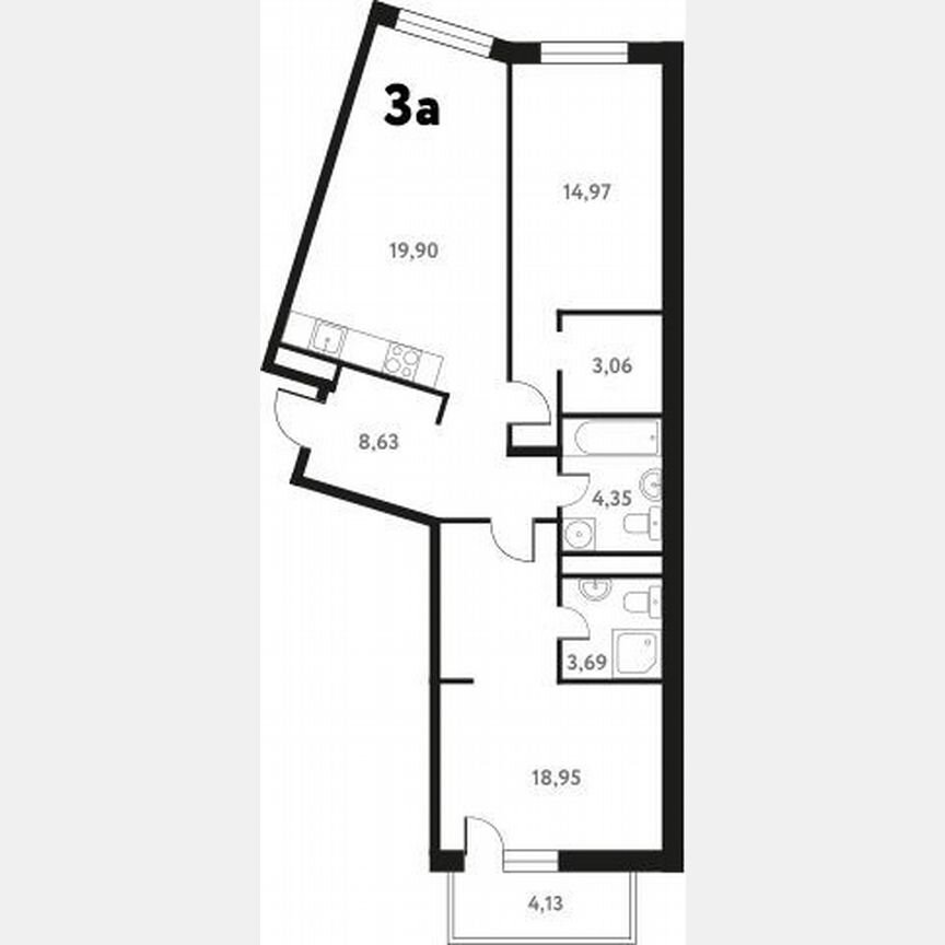 2-к. квартира, 77 м², 6/17 эт.