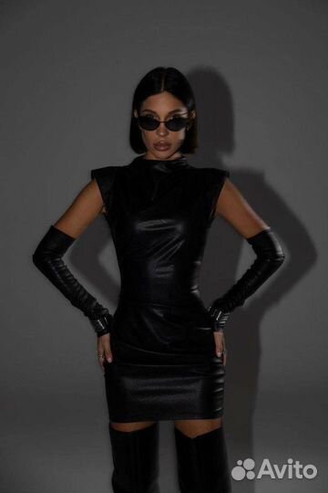 Кожаное платье мини 3 цвета