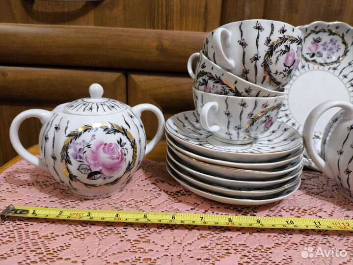 Чайно-кофейный сервиз, розы, лфз, 1960-е, СССР