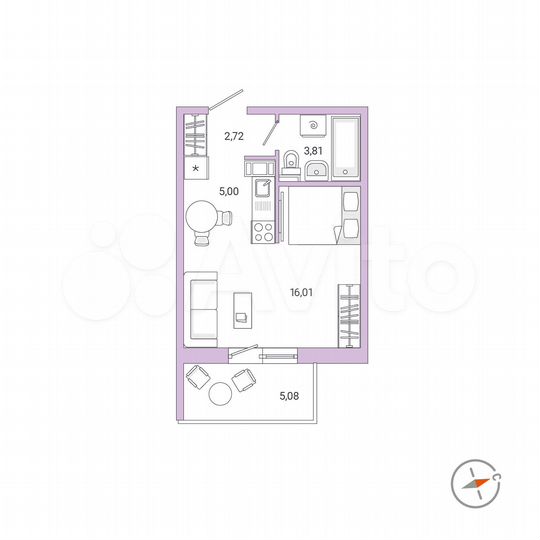 1-к. квартира, 29,1 м², 3/9 эт.