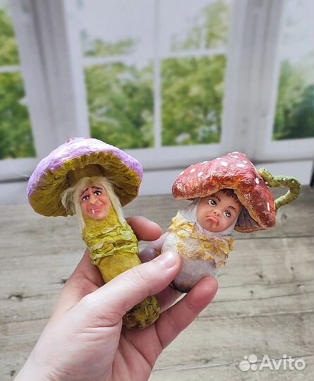 Набор игрушек из ваты Мухоморы