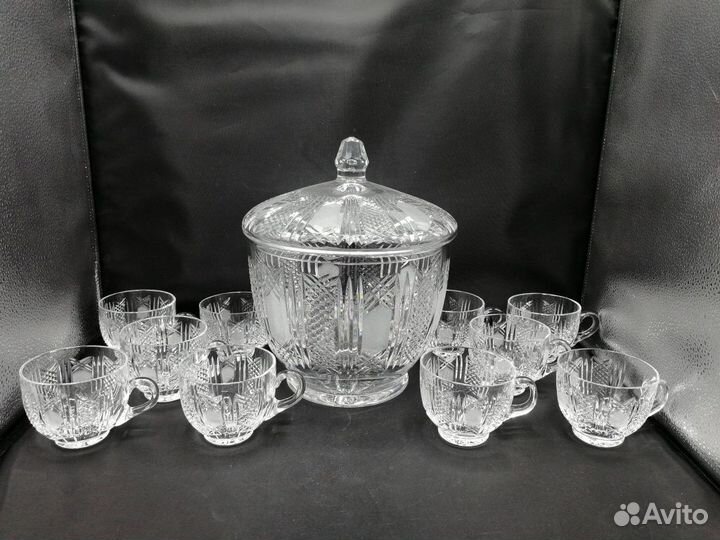 Набор Крюшонница 3,7л + 10 чашек хрусталь Чехия