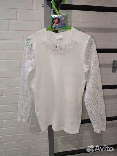 Кружевная белая блузка для девочки, рост 146