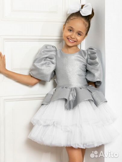 Нарядное платье Роскошь с Детства серебро 110, 116