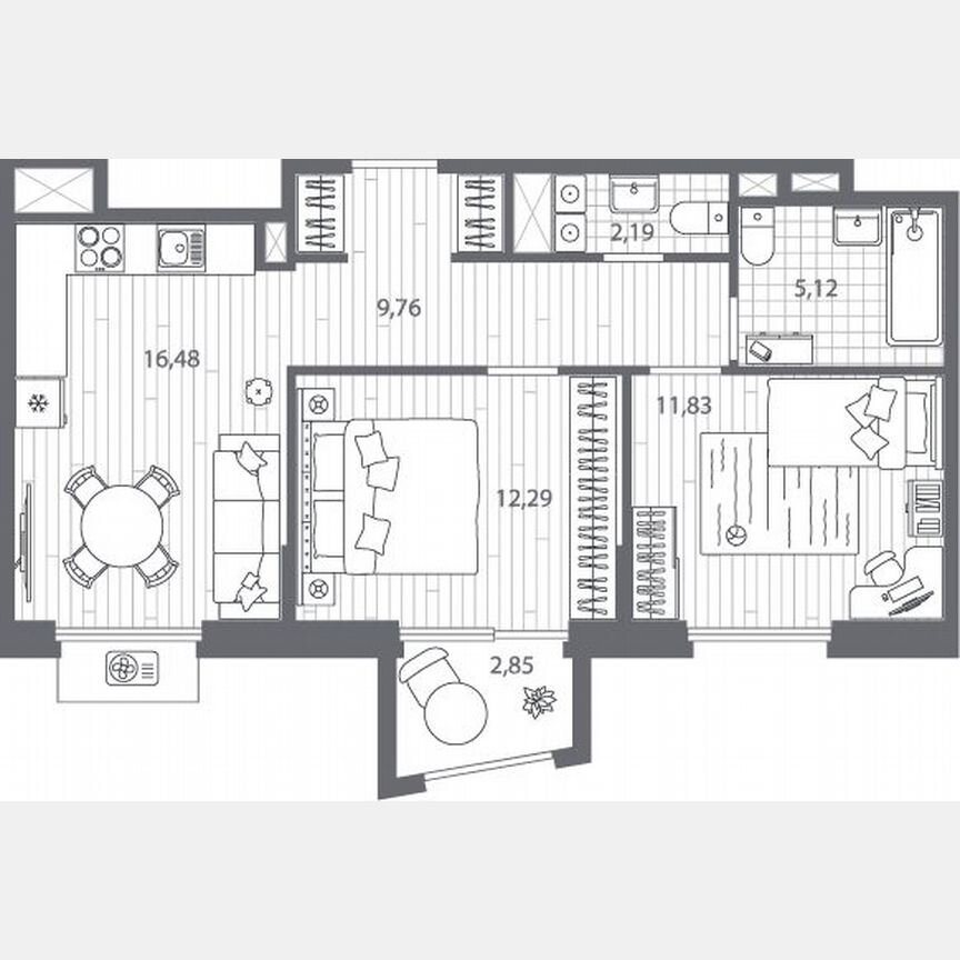 2-к. квартира, 58,5 м², 6/13 эт.