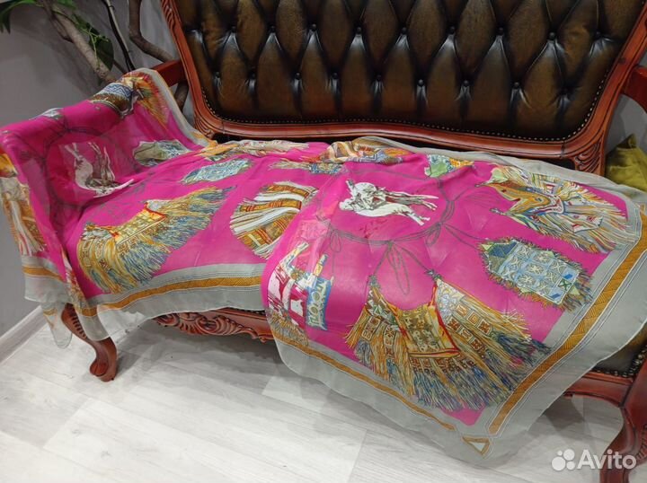 Палантин шелковый hermes 180х90 италия