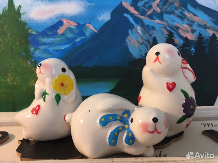 Набор из 3-ех керамических кроликов
