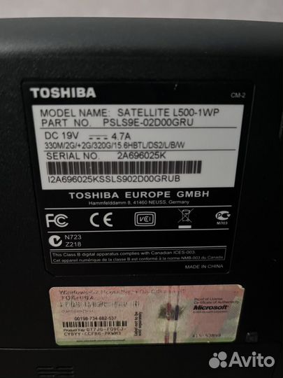 Ноутбук Toshiba satellite l500