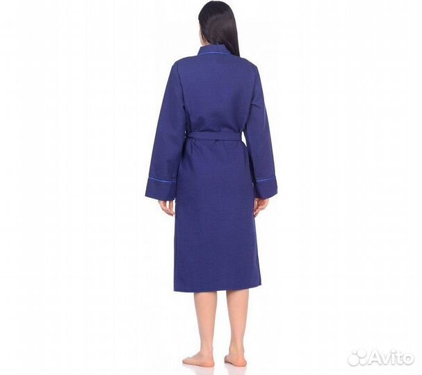 Халат вафельный Home One с кантом синий 58