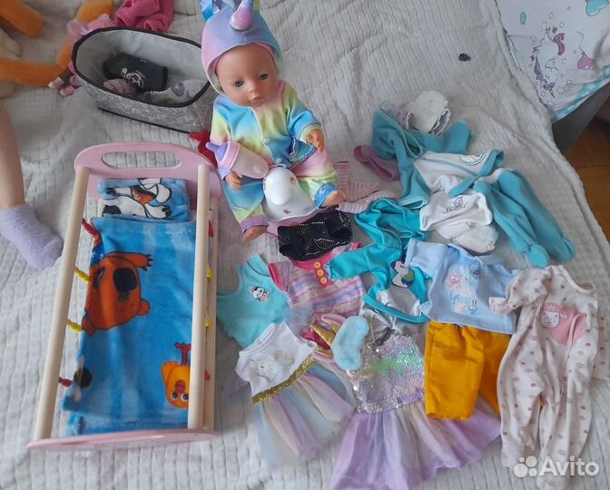 Кукла беби бон 45см с одеждой и кроваткой