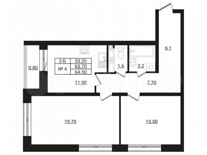 2-к. квартира, 64,5 м², 3/9 эт.