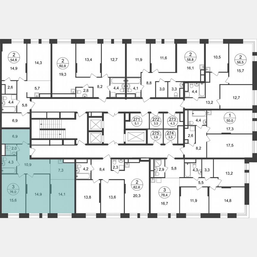 3-к. квартира, 76 м², 17/22 эт.