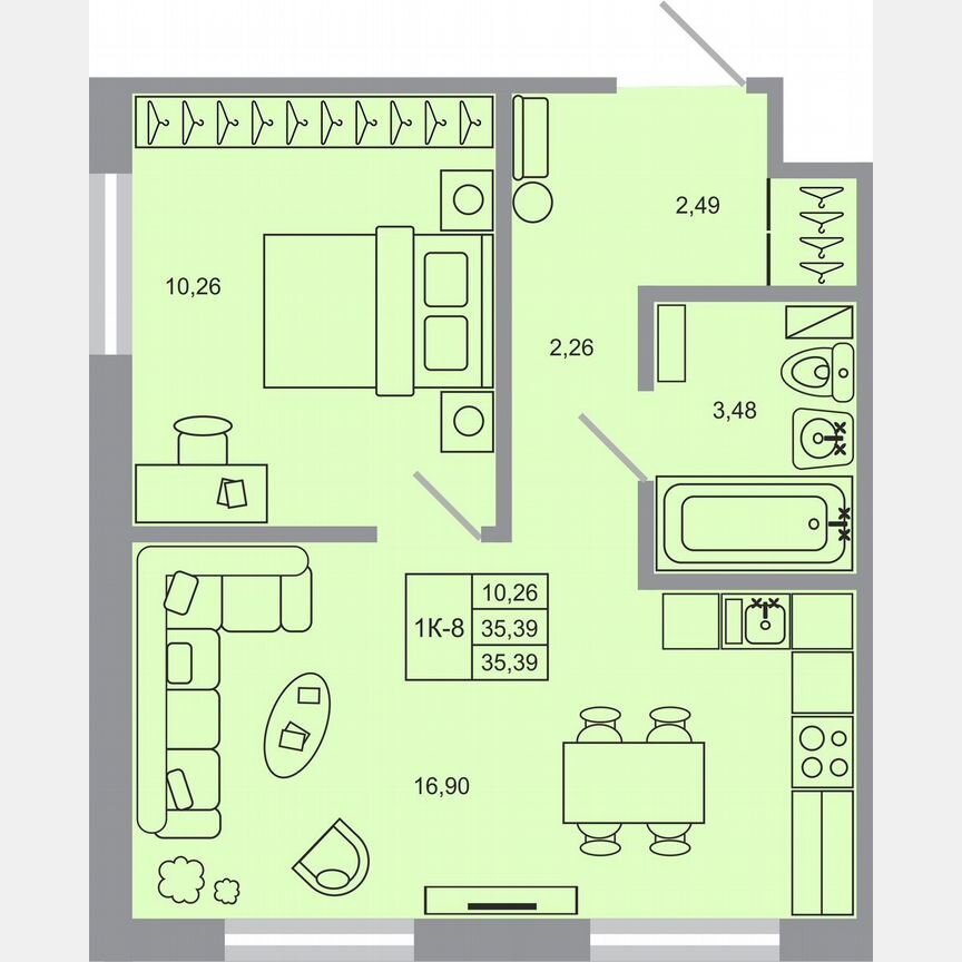 1-к. квартира, 35,4 м², 1/17 эт.
