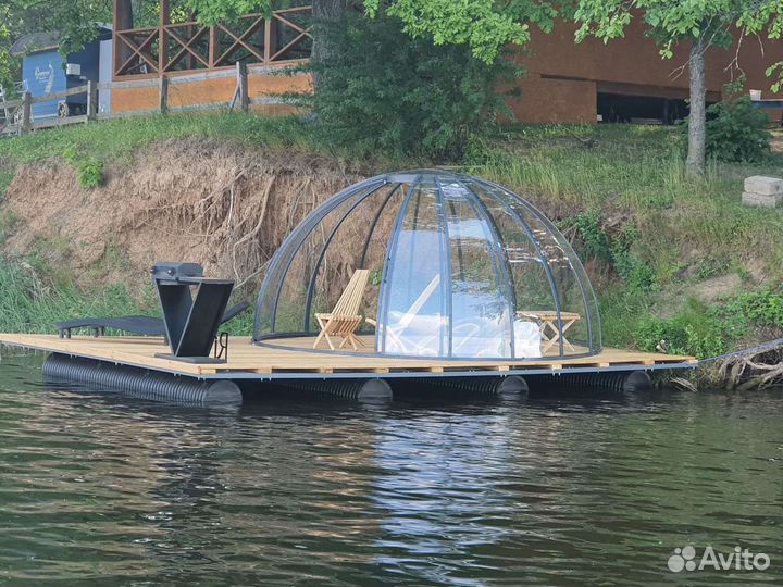 Плавающая беседка на понтоне Купольная беседка