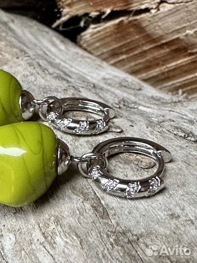 Серьги колечки с зеленым перцом