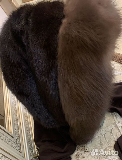 Шапка норковая темно коричневая женская