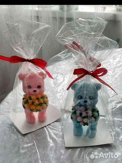 Мыло ручной работы Мишка с цветами