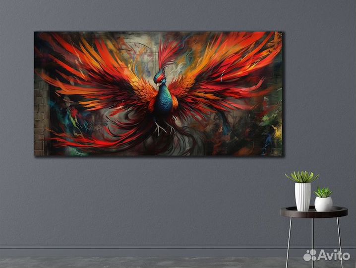 Картина маслом птица Феникс Примерка в интерьер