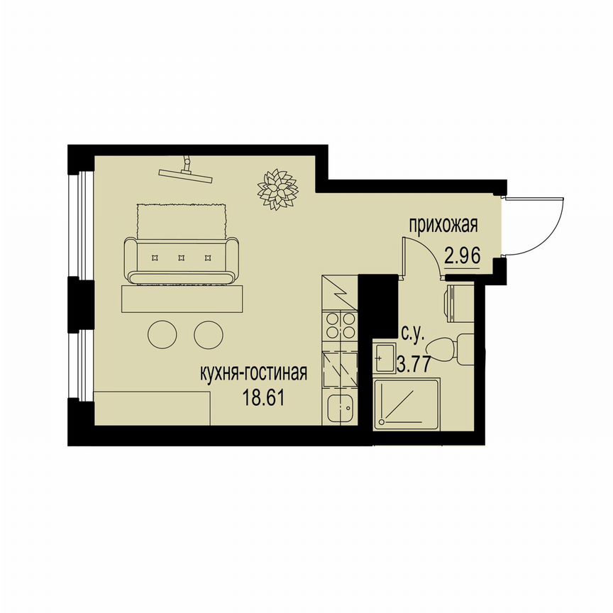 Квартира-студия, 25,3 м², 3/12 эт.