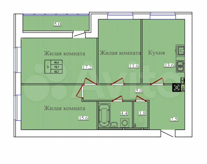 3-к. квартира, 83,7 м², 10/14 эт.
