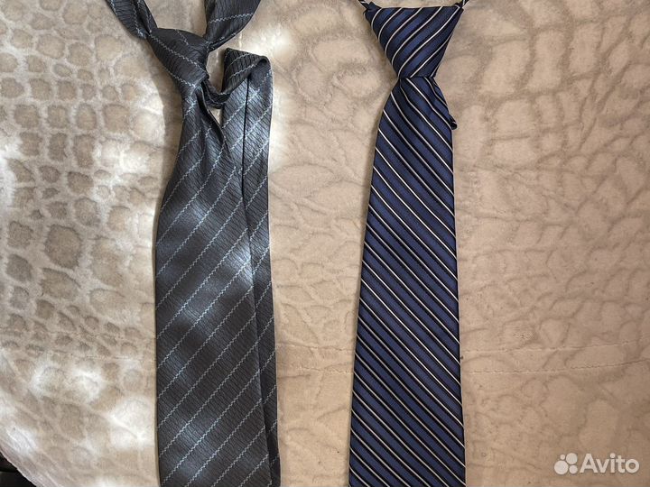 Галстуки для школы синий и серый в полоску