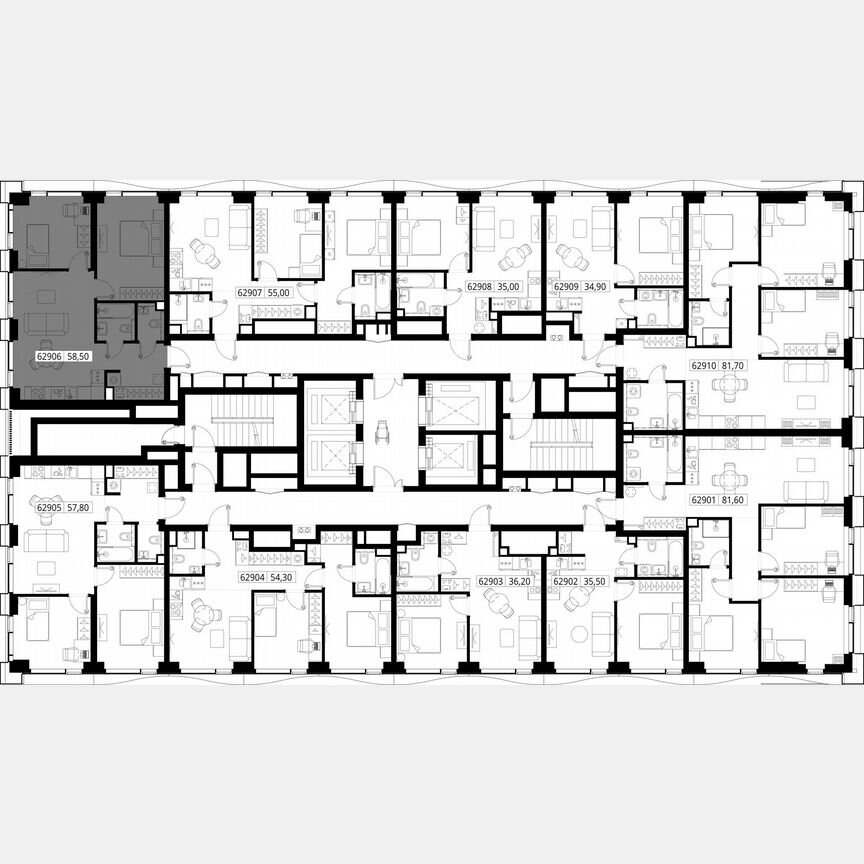2-к. квартира, 58,5 м², 29/48 эт.