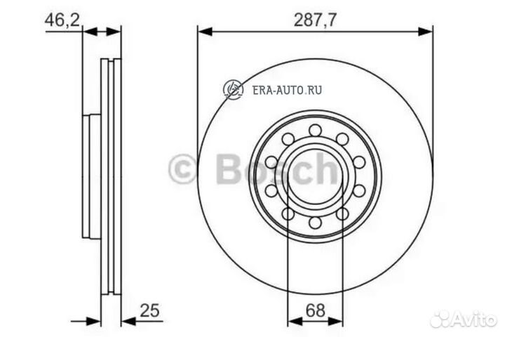 Bosch 0986479S19 Диск торм. пер.вент.288x25 5 отв