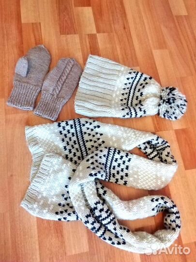 Комплект шапка, шарф, варежки