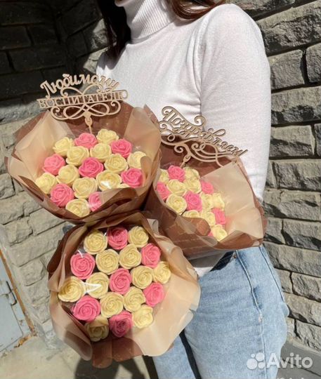 Розы,букет, цветы из шоколада,ручная работа