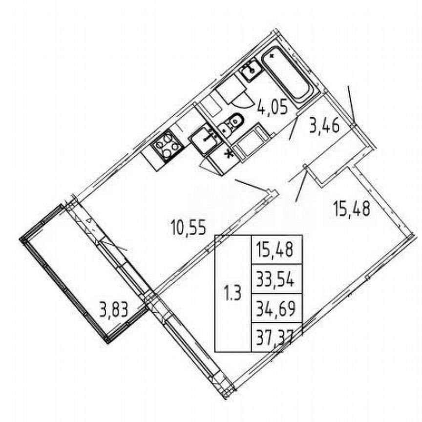 1-к. квартира, 37,4 м², 10/12 эт.