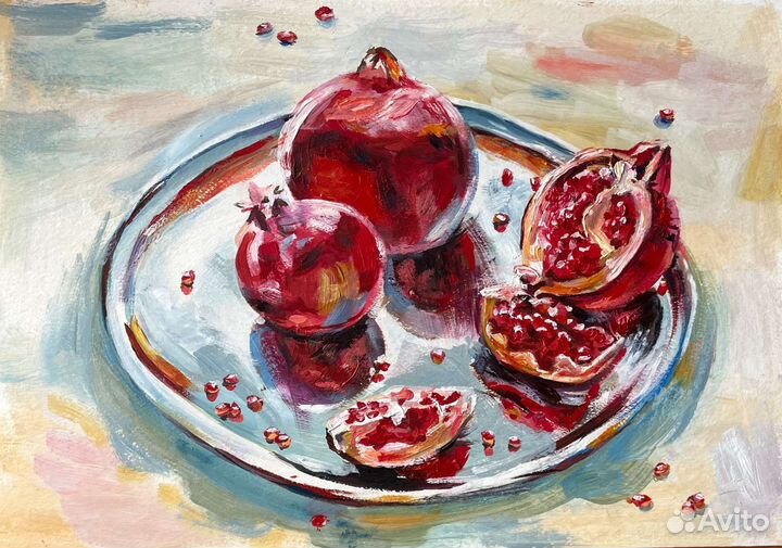 Картина маслом натюрморт с гранатами