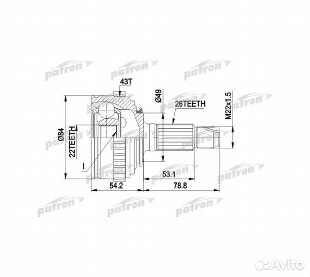 Шрус наруж.к-кт 26x49x22 abs43t MG MG ZR