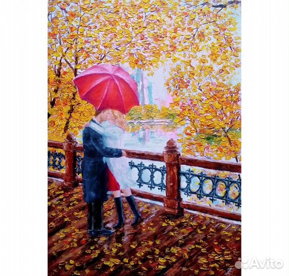 Осенний Пейзаж Картина маслом Влюбленные