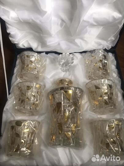 Набор графин с 6 стаканами хрусталь, позолота