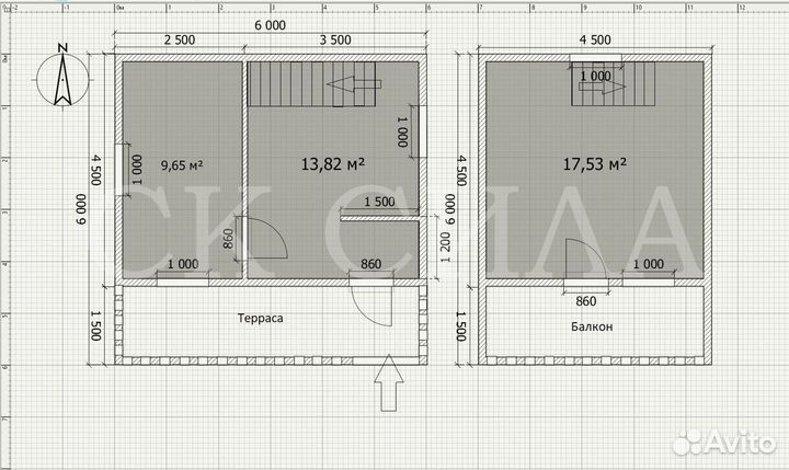 Каркасный дом под ключ 6х6 с террасой и балконом