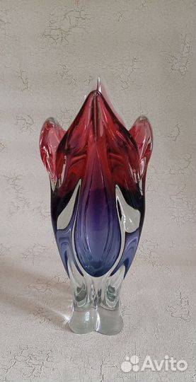 Ваза цветное стекло Богемия Чехословакия