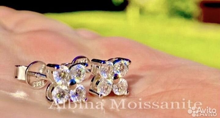 Серьги клевер с бриллиантами муассанитами