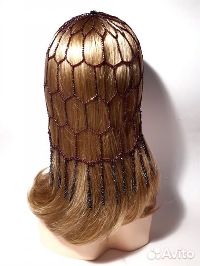 Шапка сетка из бисера с подвесками. Новая